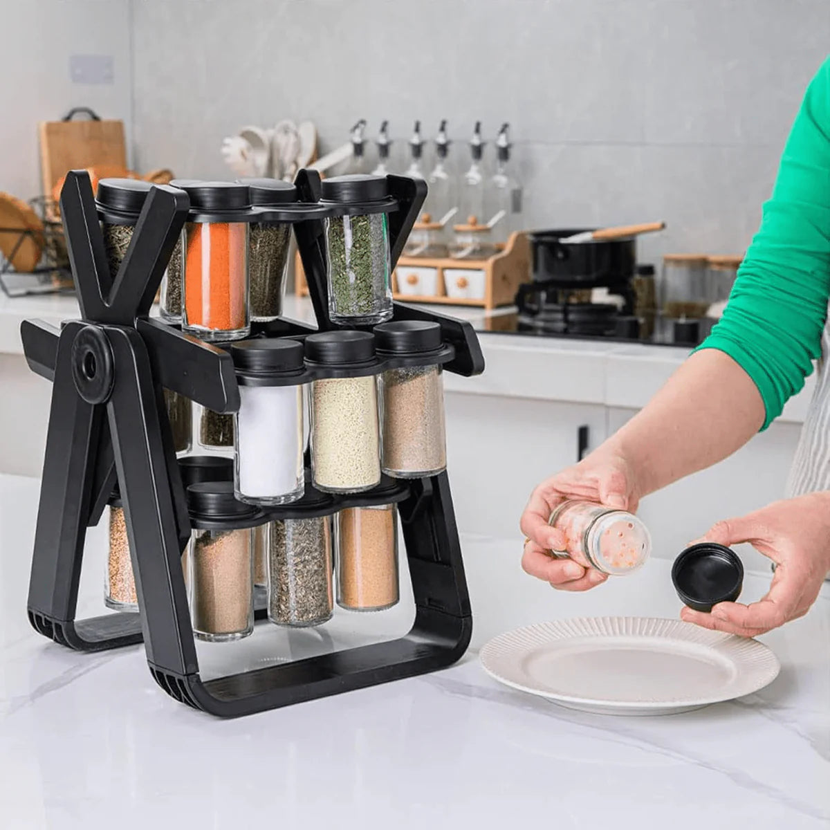 18 Jar Rotating Spice Rack 360 Degree Kitchen Organizer
