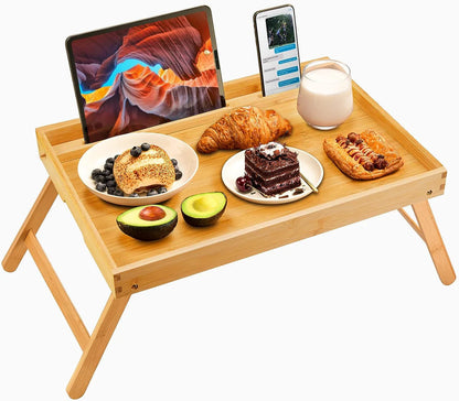 Bamboo Bed Tray Table Foldable Breakfast Laptop Desk